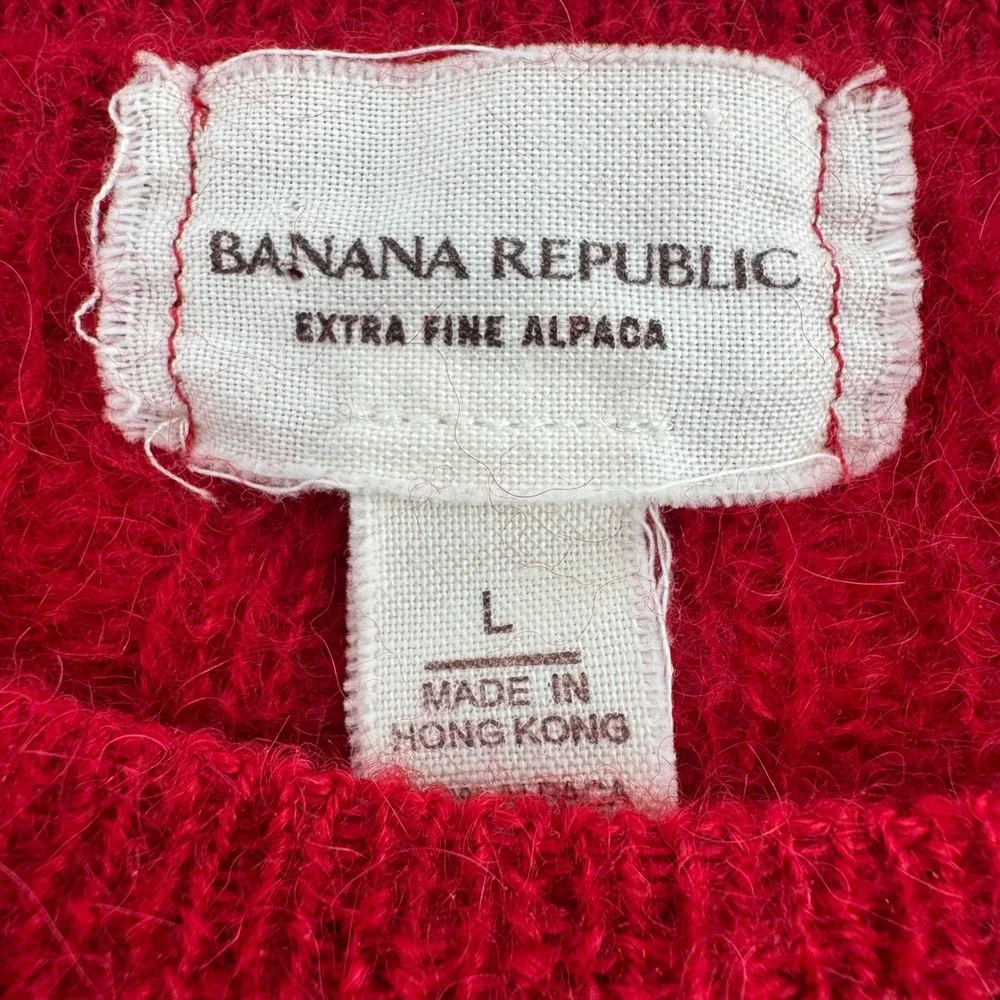 Banana Republic Sweater Womens Large Red 100% Alpaca Cable Knit Crewneck